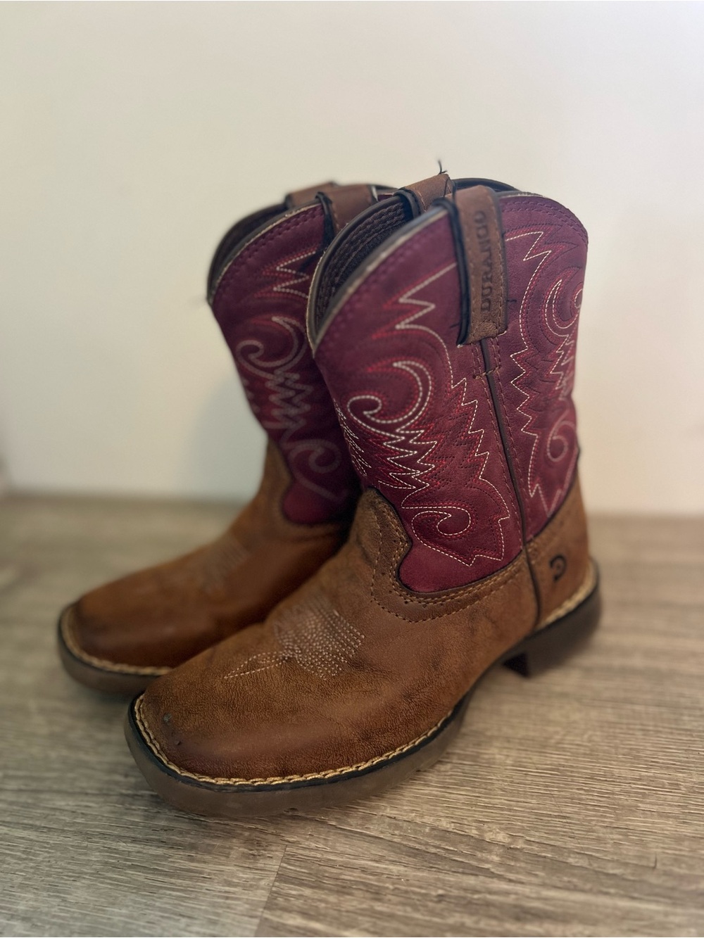 Durango Kids Brown and Maroon Western Pull-On Boots